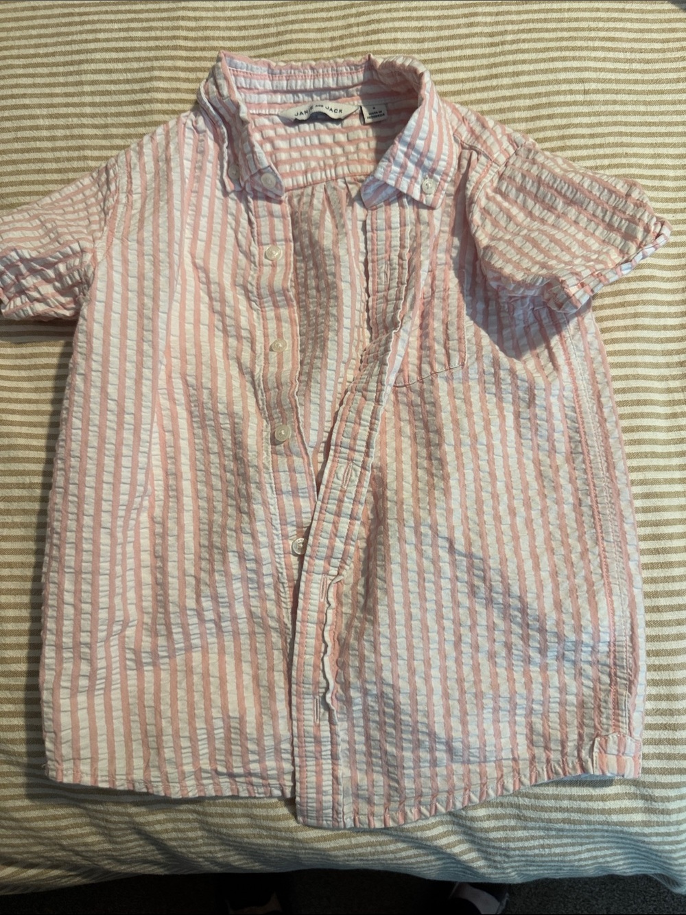 Janie and Jack Pink & White Striped Seersucker Button-Down